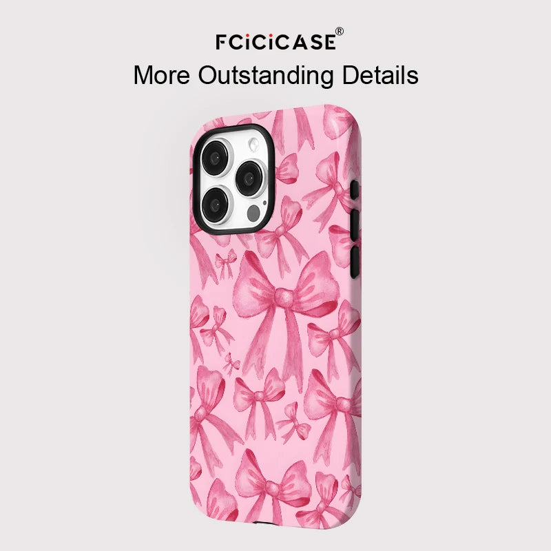 Luxury For Magesafe Magnetic Wireless Charging Case For iPhone 11 12 13 14 15 16 Pro Max Plus Shockproof Lovely Pink Bow Cover