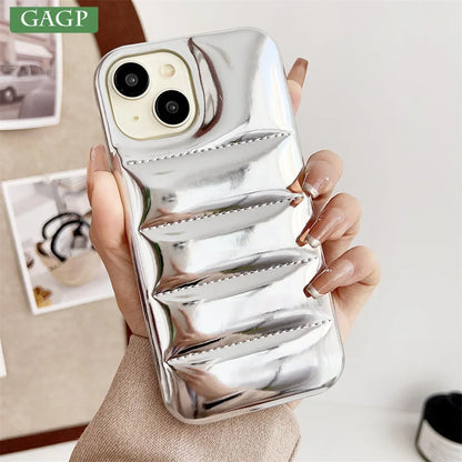 Luxury Down Jacket Aurora Phone Case For iPhone 16 15 14 13 12 Pro Max Plus 11 16 Glossy Laser Skin Feel Soft Shockproof Cover