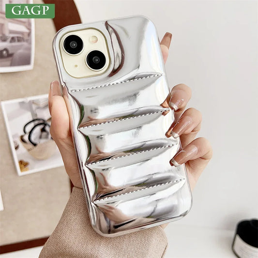 Luxury Down Jacket Aurora Phone Case For iPhone 16 15 14 13 12 Pro Max Plus 11 16 Glossy Laser Skin Feel Soft Shockproof Cover
