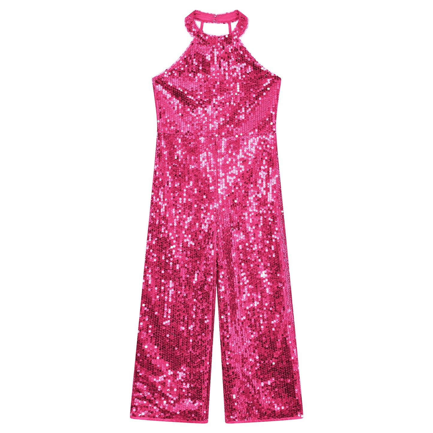 Kids Girls Jazz Dance Performance Jumpsuit Shiny Sequin Sleeveless Halter Romper Birthday Wedding Party Dancing Prom Bodysuit