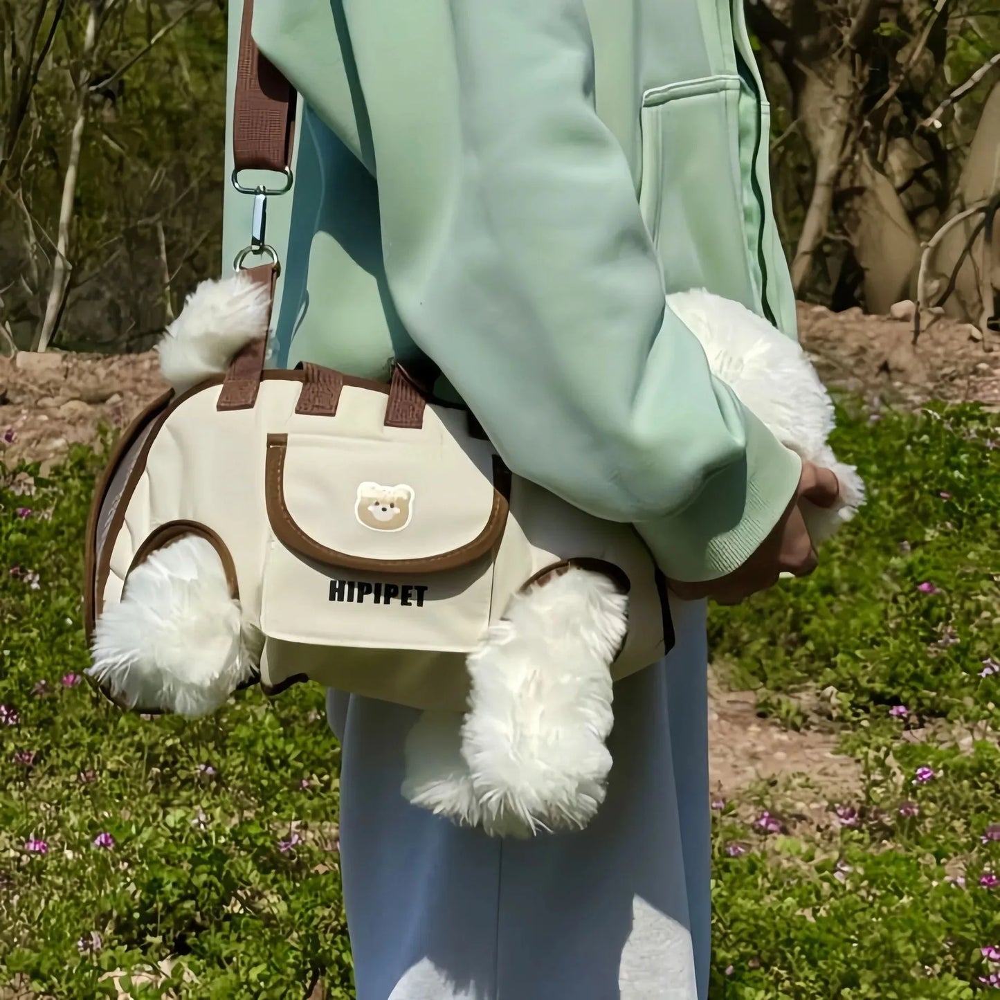 Portable multi-functional towing backpack, double-shoulder dog backpack, crossbody pet transport bag, breathable outdoor pet bag