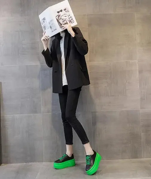 Genuine Leather Women Casual Shoes Super Thick 8cm Platform Wedge Fashion Sneakers Chunky Spring Autumn Flats Zapados Mujer