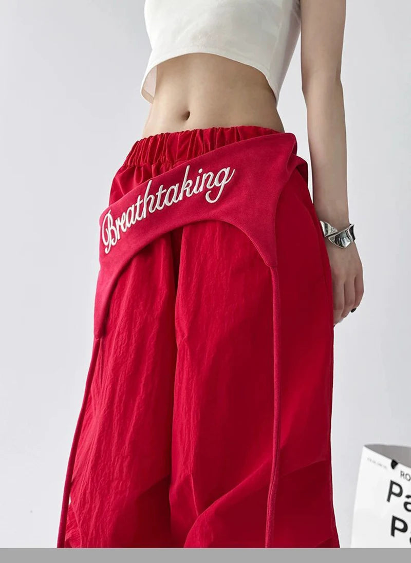 Korean Y2K Cargo Pants Women Streetwear Letter Print Baggy Sweatpants Gyaru Harajuku Wide Leg Joggers Summer Casual Trousers