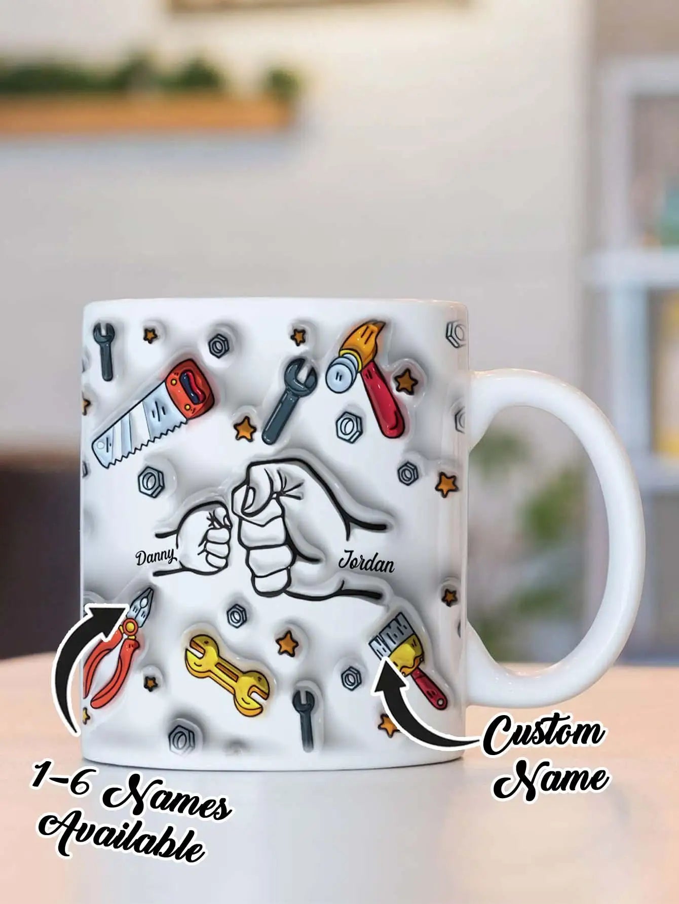 Personalized Dad Mug for Father's Day Custom Name Coffee Cup with 3D Text Effect Custom Name Coffee Cup Gift for Daddy Grandpa