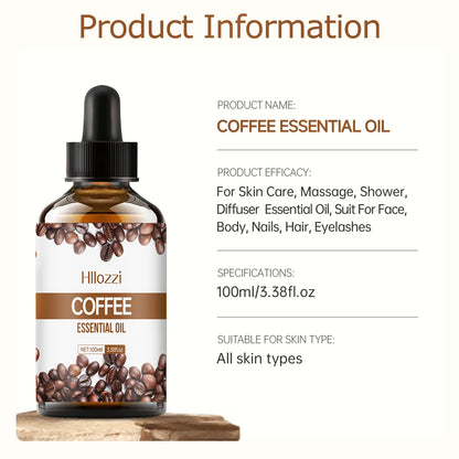 Coffee essential oil is suitable for use in diffusers, humidifiers, spas, massage, skin care, body care, facial care, hair care.