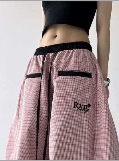 Streetwear Hip Hop Plaid cargo Pant Women Summer Design Scimitar Jazz Dance Wide Leg Pants High Waist Loose All Match Long Pants
