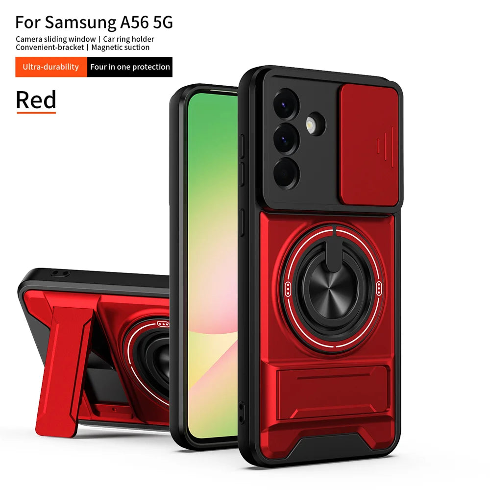 Magnetic Ring Holder Phone Case for Samsung Galaxy A56 A55 A37 A36 A35 A34 A26 A17 A16 A15 A14 4G 5G Slide Camera Protect Cover