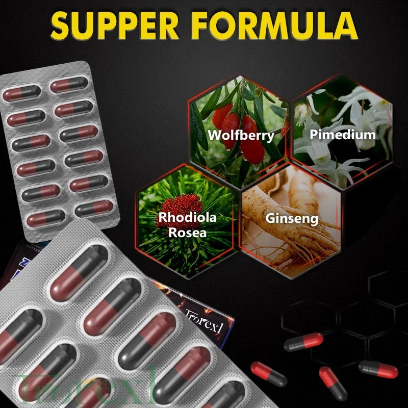 Powerful High Purity Epimedium Supplements Natural Organic Manhood Erection Pill Improve Performance and Increase Size -36 capsules per box