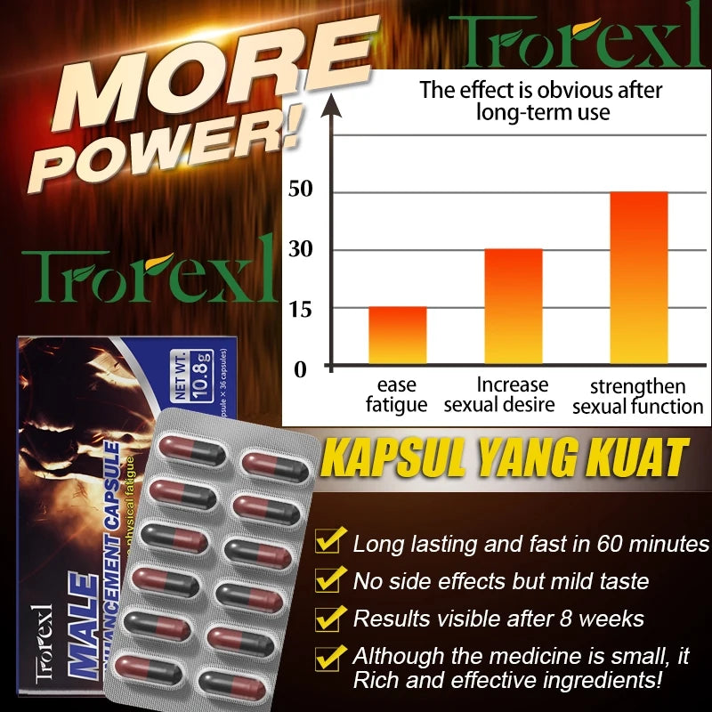 Powerful High Purity Epimedium Supplements Natural Organic Manhood Erection Pill Improve Performance and Increase Size -36 capsules per box