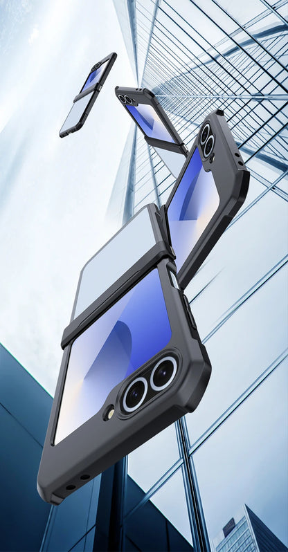 Xundd For Samsung Z Flip 7 Case Galaxy Z Flip 3 4 5 6 Case Airbag Shockproof Shell Back Clear Cover with Glass For 갤럭시 z플립7
