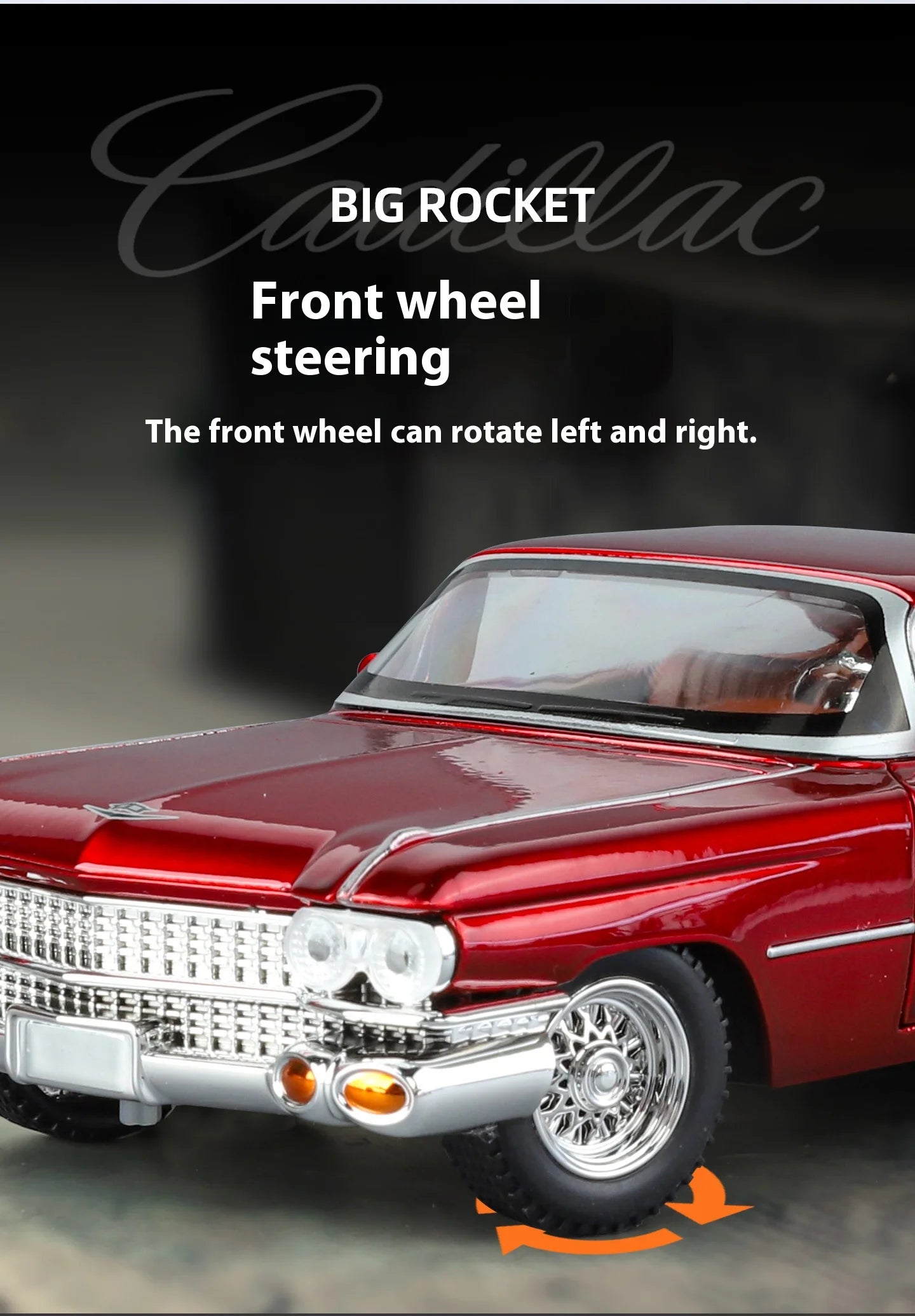 Cadillac Eldorado 1959 Metal Diecast Retro Car Model 1/24 Scale Sound and Light Back Pull Boy Gift Ornament Halloween Toys