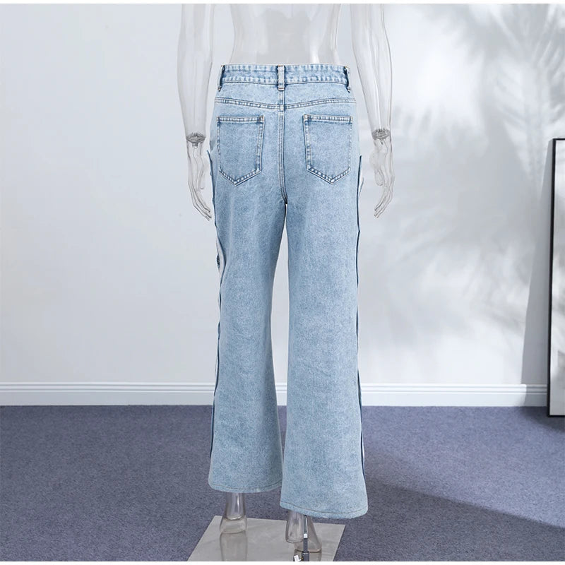 Y2k Vintage Women Jeans Hollow Out Solid Wide Leg Denim Pant Fashion All-match Lady Streetwear Summer Office Commute 2026