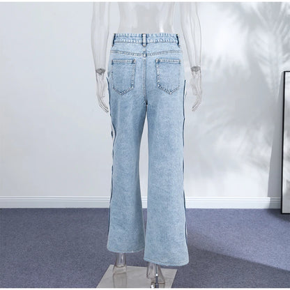 Y2k Vintage Women Jeans Hollow Out Solid Wide Leg Denim Pant Fashion All-match Lady Streetwear Summer Office Commute 2026