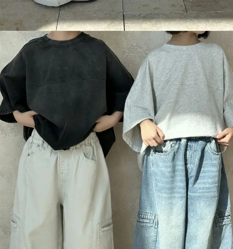 YBFSKID Spring 2026 Children Jeans Cotton Infant Babys Boys Wide Leg Pants Versatile Elastic Waist Toddler Kids Boys Trousers