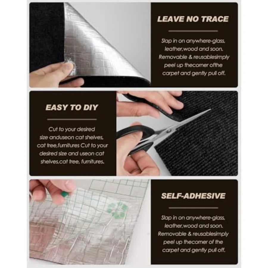 Cat Scratch Mat Trimmable Self-Adhesive Carpet for DIY Cat Climbing and Scratching Solution Ideal for Protecting Cat Couch Furn