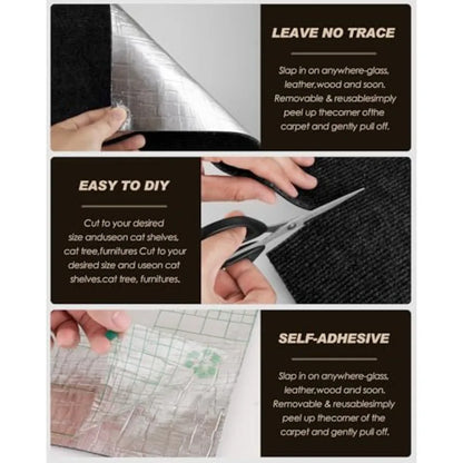 Cat Scratch Mat Trimmable Self-Adhesive Carpet for DIY Cat Climbing and Scratching Solution Ideal for Protecting Cat Couch Furn