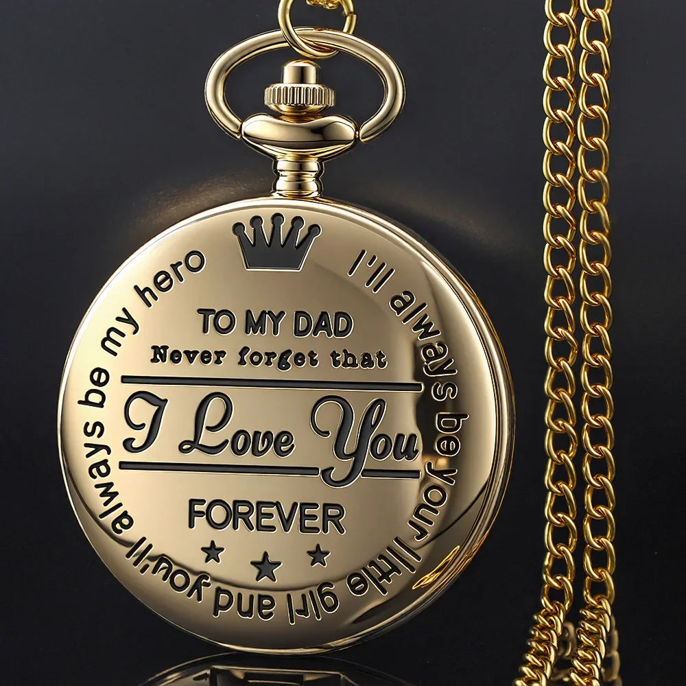 Steampunk Gold Quartz Pocket Watch Necklace for Dad and Grandpa Exquisite Watches Clock Souvenir Gift Reloj Hombre
