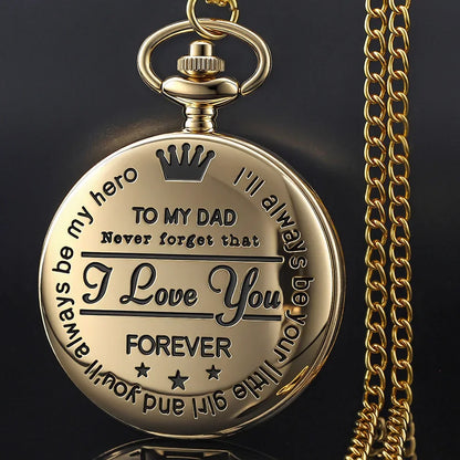 Steampunk Gold Quartz Pocket Watch Necklace for Dad and Grandpa Exquisite Watches Clock Souvenir Gift Reloj Hombre
