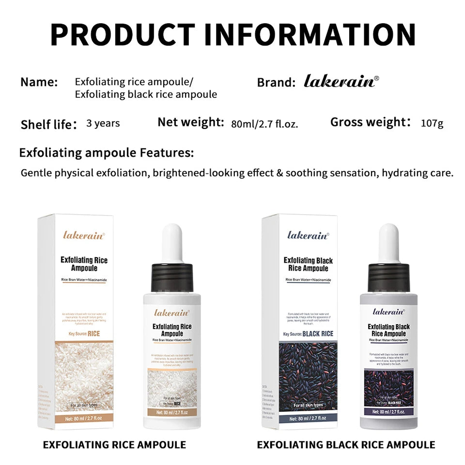 Lakrain Rice Peeling Ampoule Soft Exfoliating Face and Body Scrub Dead Skin Cells Blackhead Remover for All Skin Types  korean skin care