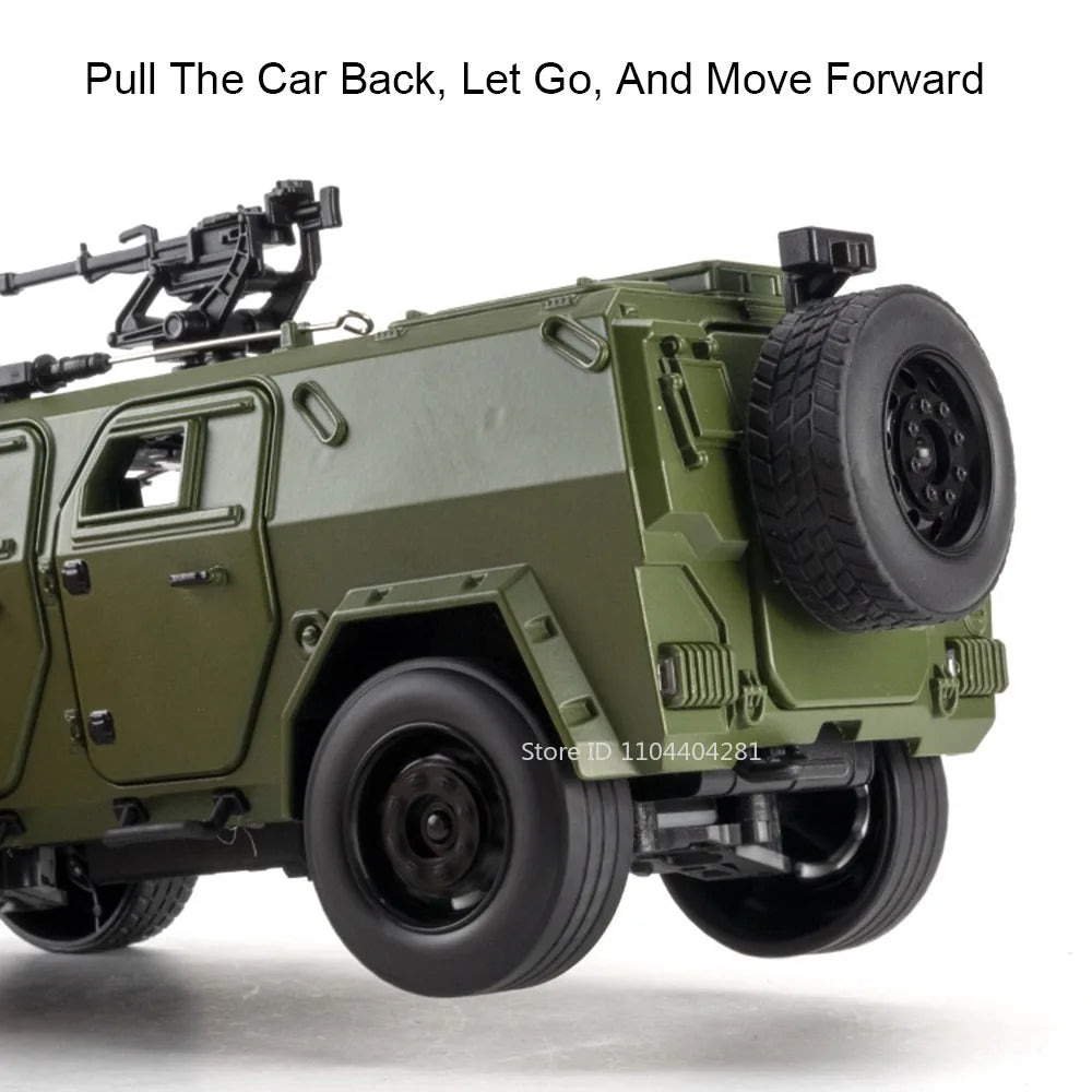 Dongfeng M-Terrain 1:18 Alloy Car Toys Miniature Model Diecast Military Vehicle Sound Light Pull Back Doors Opened Kid Xmas Gift