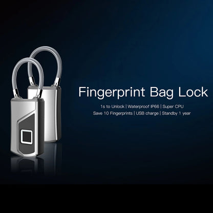 Intelligent Fingerprint Lock Portable Keyless Fingerprint Padlock Waterproof USB Rechargeable for Door Suitcase Backpack Locks