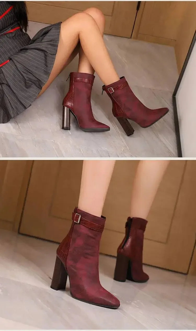 New Fashion Mixed Color Lace Up Ankle Boots for Women Europe America Pointed Toe High Heel Big Size Shoes 45 46 47