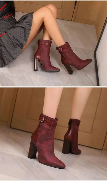 New Fashion Mixed Color Lace Up Ankle Boots for Women Europe America Pointed Toe High Heel Big Size Shoes 45 46 47