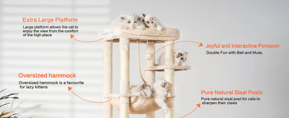 Heybly Cat Tree for  20lbs Heavy Duty,60 inches XXL Cat Tower for Indoor Cats, Multi-Level Furniture Condo with Big Padded Plush