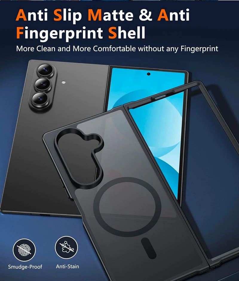 UYUXIO Translucent Magnetic Mobile Phone Case for Samsung Galaxy Z Fold 7 Wireless Charging Cases Rugged Slim Cover with Magnet