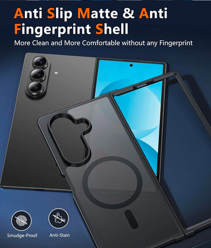 UYUXIO Translucent Magnetic Mobile Phone Case for Samsung Galaxy Z Fold 7 Wireless Charging Cases Rugged Slim Cover with Magnet