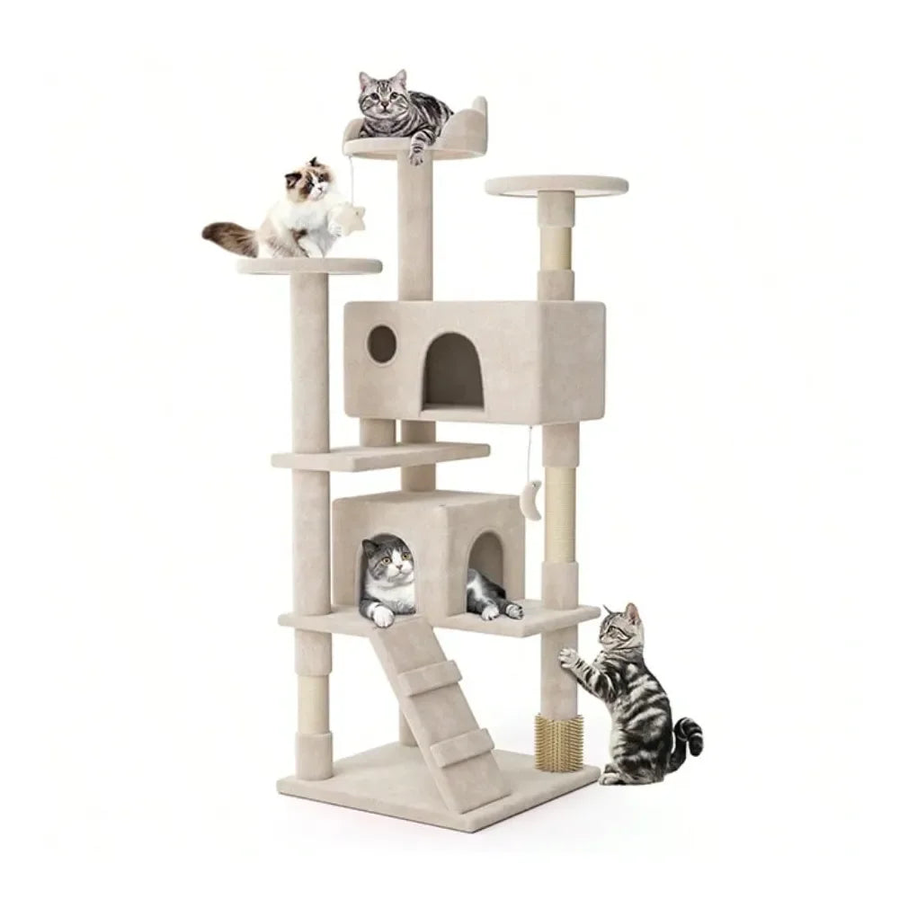 Tree, 60 Inch Cat Tree Tower With 2 Cat Condo, Cat Tower With ching Post, Cat Climbing Tower, Cat Tree For Indoor Cats