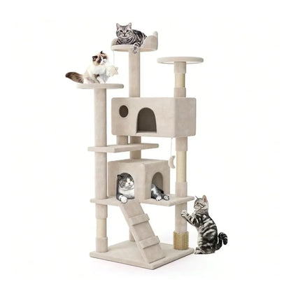 Tree, 60 Inch Cat Tree Tower With 2 Cat Condo, Cat Tower With ching Post, Cat Climbing Tower, Cat Tree For Indoor Cats