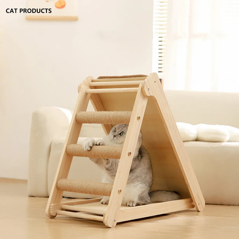 Wooden Cat Scratcher Cat Scratching Post Sisal Wear-resistant Cats Kitten Scratching Grinding Paws Toys Furniture Protector