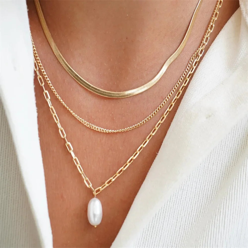 Punk Gold-plate Thick Chain Head Portrait Coin Pendant Necklace For Women Fashion Multilevel Geometric Hip Hop Jewelry