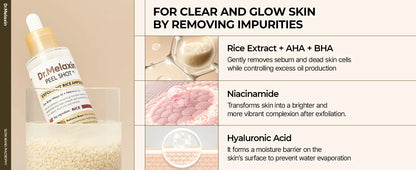 Dr. Melaxin Peel Shot Glow White Rice Peeling Ampoule 80ml,Dead Skin Gentle Exfoliating Ampoule with Rice Water Extract,AHA BHA,Niacinamide