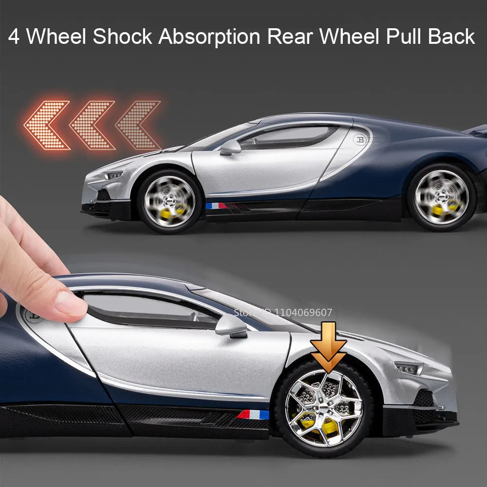 Bugatti Tourbillon, Nissan Skyline GTR, Model Sports 1:24 Car Alloy Diecast Sound Light Doors Opened Shock Absorption Ornament Supercar Toys Gift