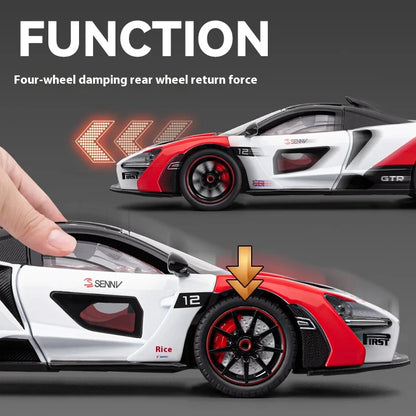 Simulated 1/24 McLaren Senna car model with sound and lights, track version sports car model, boys gift, collection ornaments