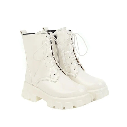 High End Women Boot Fashion Patent Leather Ankle Boots Exquisite Lace Platform Boots for Woman Luxury Designer Shoes Botas Mujer