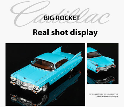 Cadillac Eldorado 1959 Metal Diecast Retro Car Model 1/24 Scale Sound and Light Back Pull Boy Gift Ornament Halloween Toys