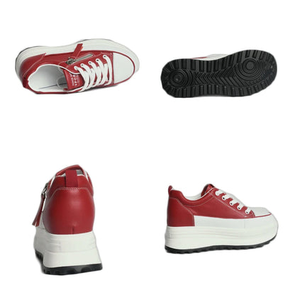 Fujin 7cm Genuine Leather Women Platform Shoes Wedge Sneakers Lace Up