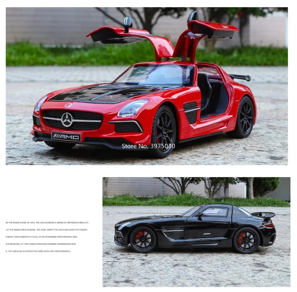 Benz SLS 1:24 Model Car Alloy Diecasting Wheel Steering Miniature Vehicles with Light Music Model Car Gifts