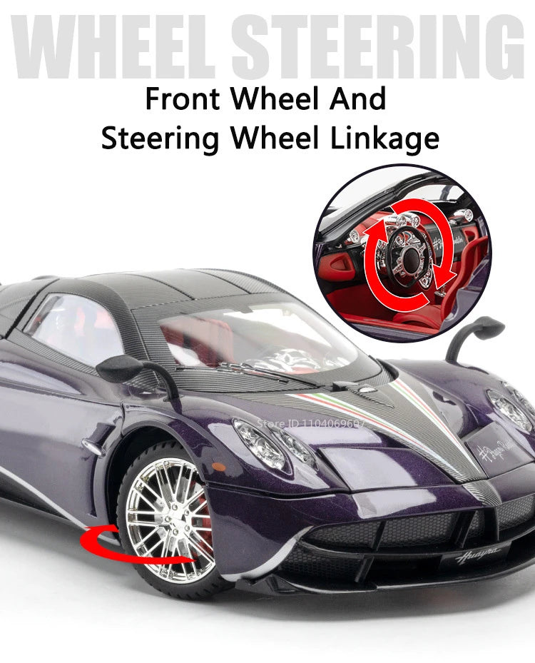 Pagani Huayra 1:18 Model Car Diecast Alloy Sport Cars Sound Light Pull Back Shock Absorption Models Festival Gift