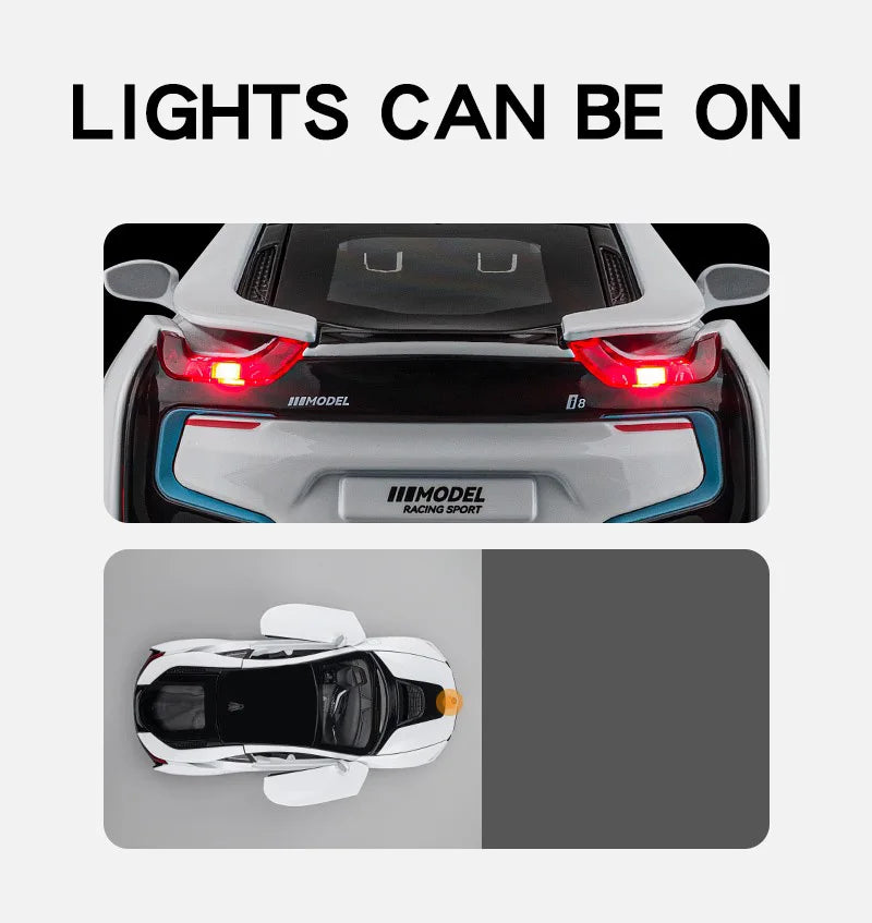 BMW I8 Sports Car Alloy Diecast 1:22 Model Car Vehicle Collection Simulation Sound & Light Toy Car Gifts