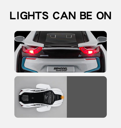 BMW I8 Sports Car Alloy Diecast 1:22 Model Car Vehicle Collection Simulation Sound & Light Toy Car Gifts