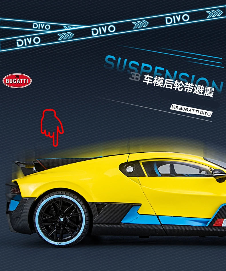 Large Size 1/18 Bugatti DIVO Alloy Sports Car Model Diecasts Metal Toy Vehicles Car Model Simulation Sound Light Gifts