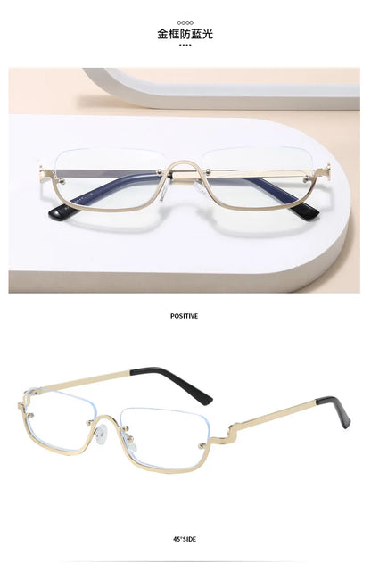 Luxury Brand Designer Half-Rim Rectangular Sunglasses Women Vintage Small Frame Sun Glasses Ladies Geometric Square Eyewear