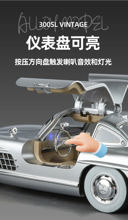 Mercedes Benz 300SL Classic 1:18 Car Alloy Diecast Car Model Home Interior Decoration Ornaments Sound & Light Collect Hobby Gift