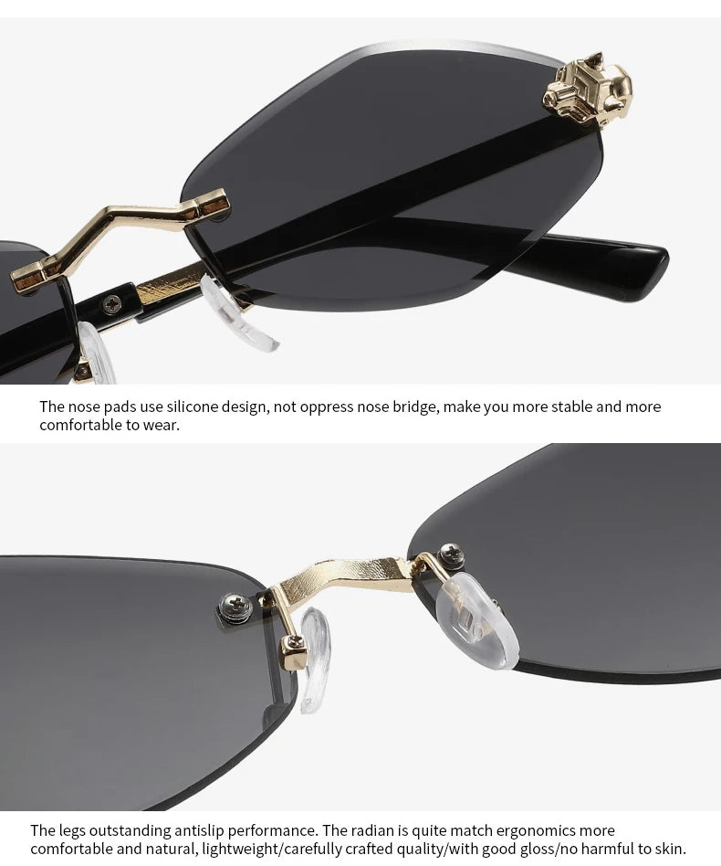 Protective Glasses Fashion Irregular Sunglasses Women Retro Brand Design Metal High Quality Vintage Rhombus Rimless Glasses