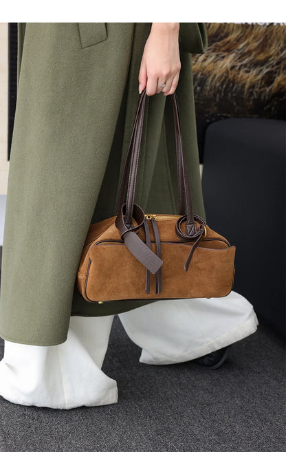 Women's Cow Genuine Leather Tote Bag suede commuting Cowhide Handbags Large Capacity Designer Luxury velvet Bags