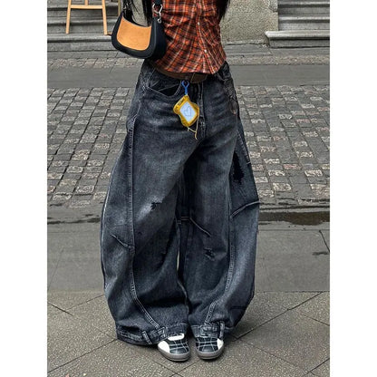 Black Jeans Women Vintage High Waisted Cargo Jeans Straight Summer Casual Loose Big Size Wide Leg Denim Baggy Pants Y2K